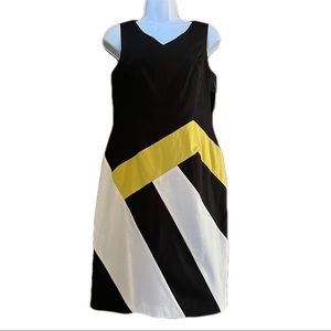 Tahari Colorblock Sleeveless Dress (Black, White, Citron)
